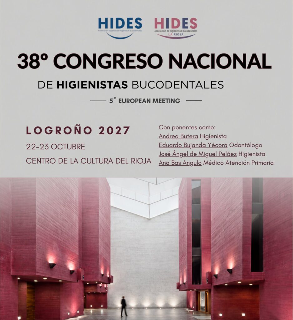 Cartel del 38º Congreso Nacional de Higienistas Bucodentales y 5º European Meeting, Logroño, 22 y 23 de octubre de 2027, Centro de la Cultura del Rioja